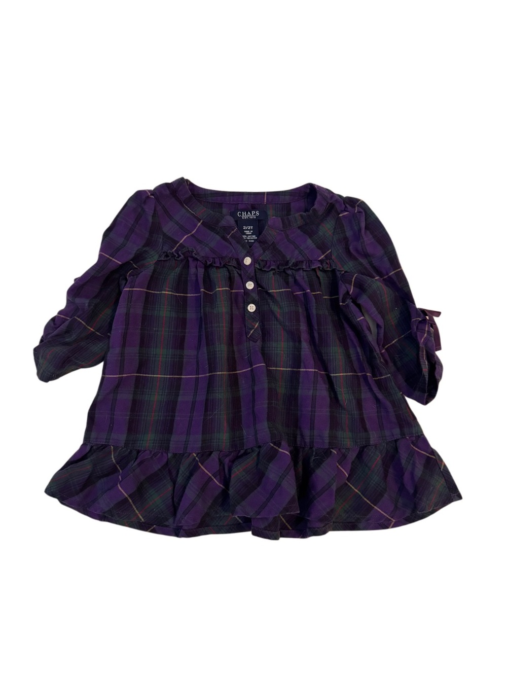 Chaps Purple Plaid Ruffle-Hem Dress